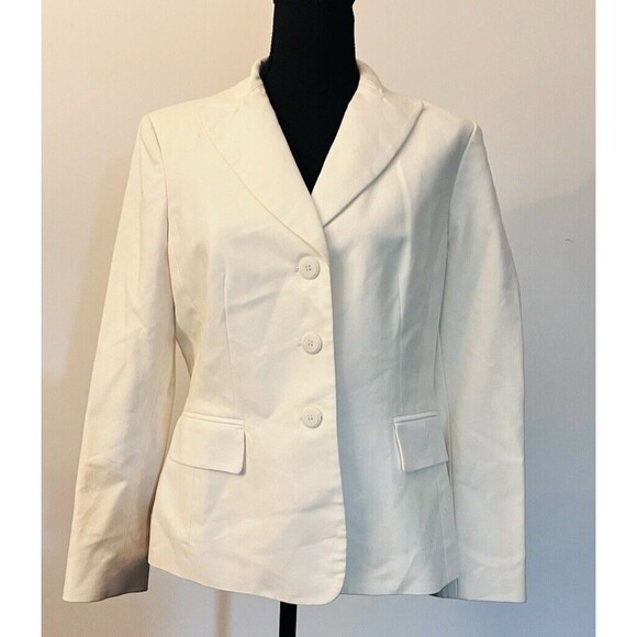 Jones New York Blazer Jacket Wm's 8 Lined Single Breasted 3 Button Ivory Career - Picture 1 of 7